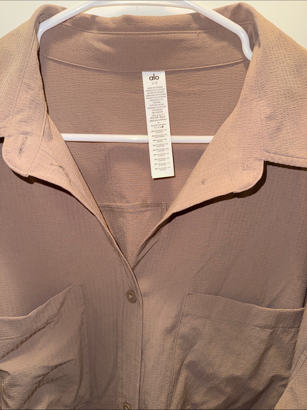 Alo Dreamscape Button Down Long Sleeve in Taupe - Picture 3 of 6